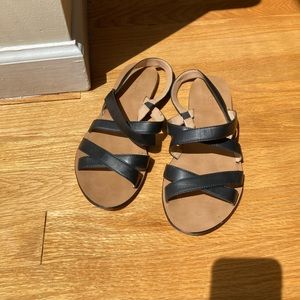 J Crew Black Leather Flat Sandals